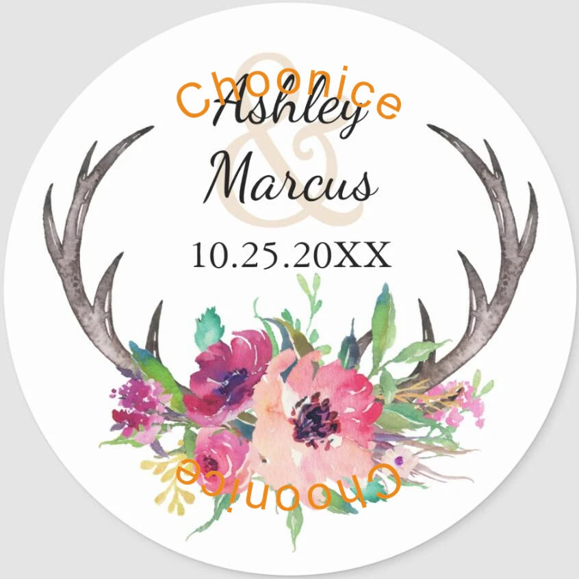 Custom Floral Wedding Stickers - Personalized Thank You Labels