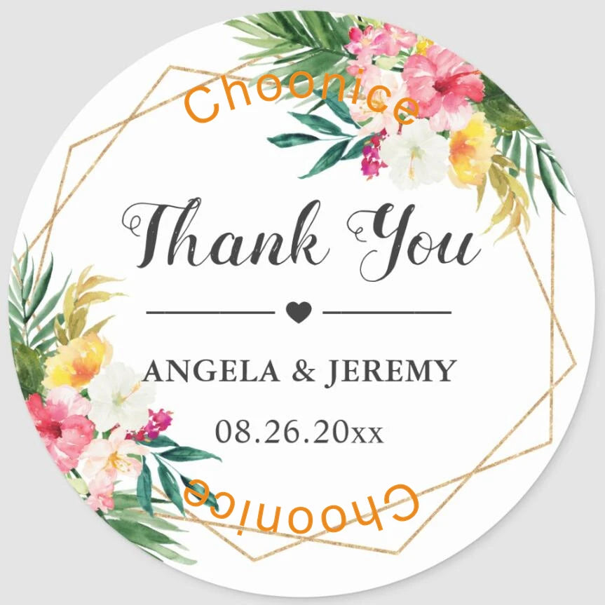 Custom Floral Wedding Stickers - Personalized Thank You Labels