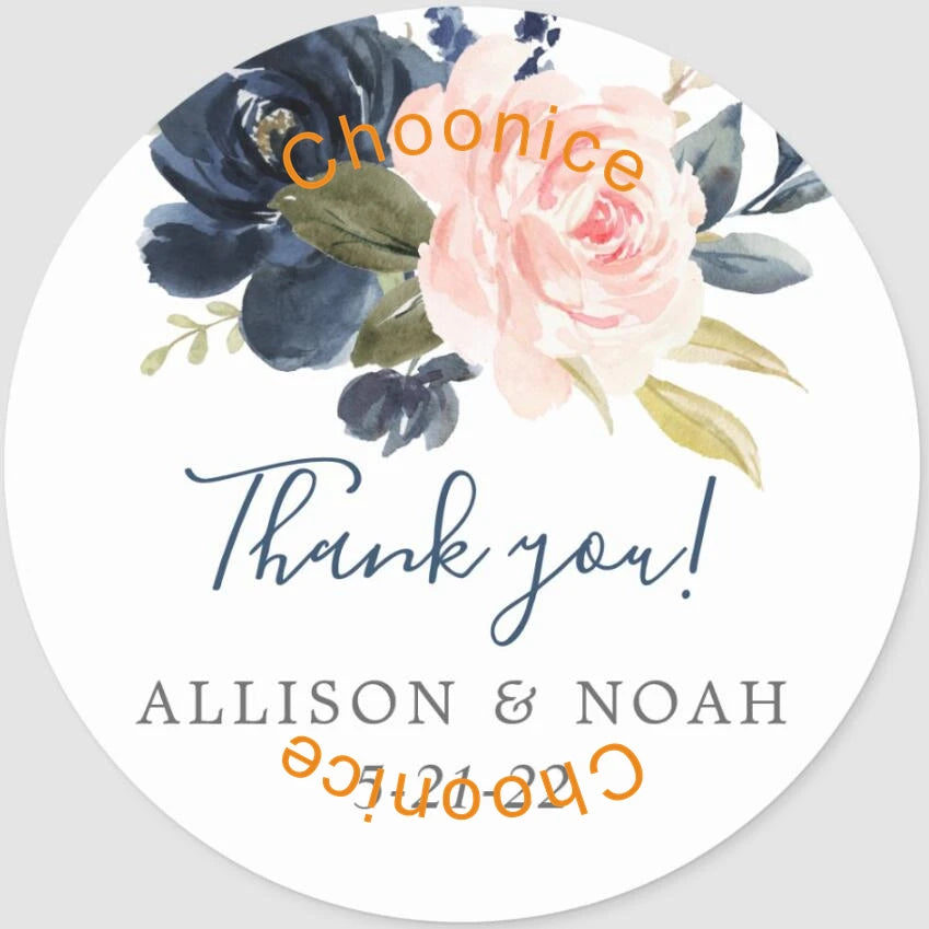 Custom Floral Wedding Stickers - Personalized Thank You Labels