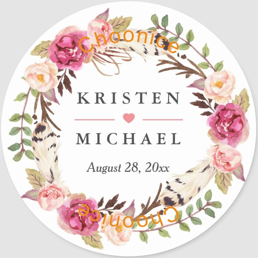 Custom Floral Wedding Stickers - Personalized Thank You Labels