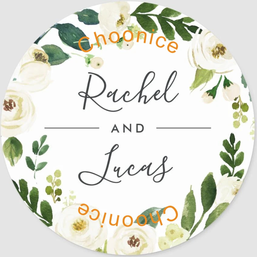 Custom Floral Wedding Stickers - Personalized Thank You Labels