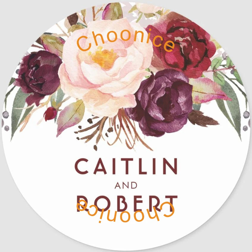 Custom Floral Wedding Stickers - Personalized Thank You Labels