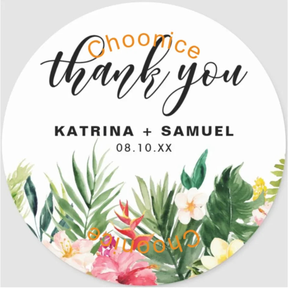 Custom Floral Wedding Stickers - Personalized Thank You Labels