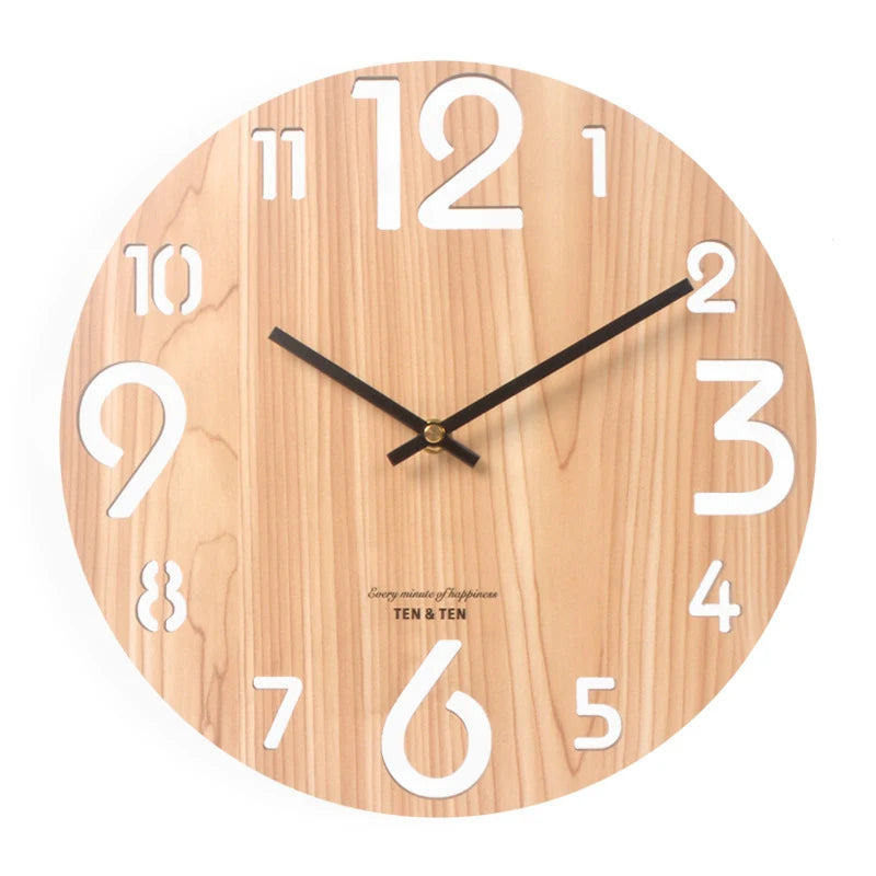 12-Inch Wooden 3D Wall Clock Nordic Design for Living Room