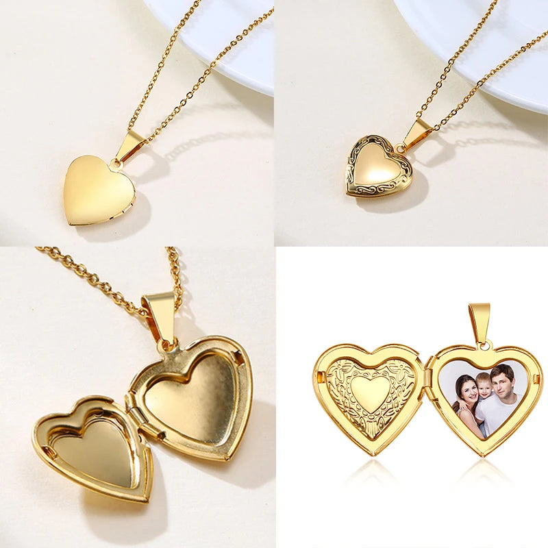 Vnox Custom Heart Locket Necklace - Personalized Family Pendant