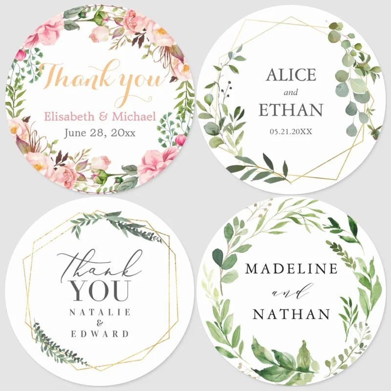 Custom Floral Wedding Stickers - Personalized Thank You Labels