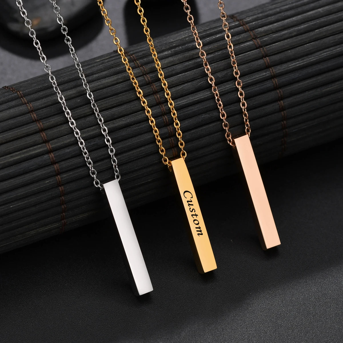 Personalized Four-Sided Engraved Pendant Necklace