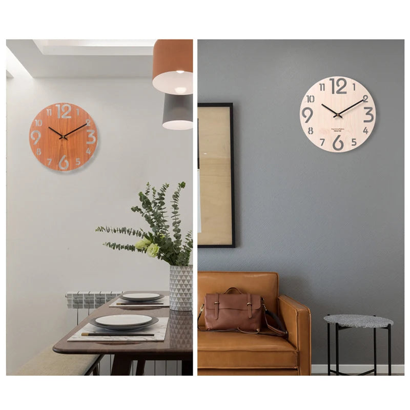 12-Inch Wooden 3D Wall Clock Nordic Design for Living Room