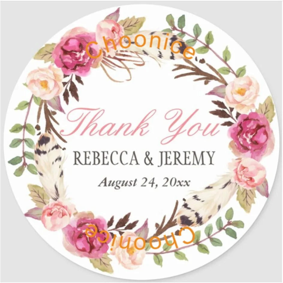 Custom Floral Wedding Stickers - Personalized Thank You Labels