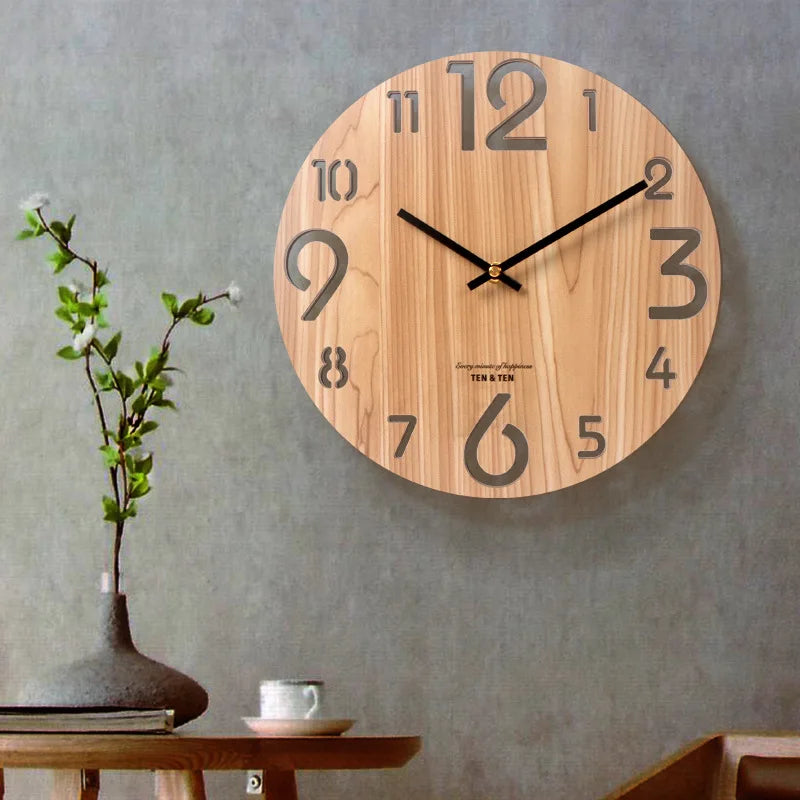 12-Inch Wooden 3D Wall Clock Nordic Design for Living Room