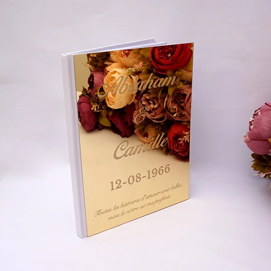 Custom Wedding Signature Guest Book - Personalized Gold/Silver Mirror Cover