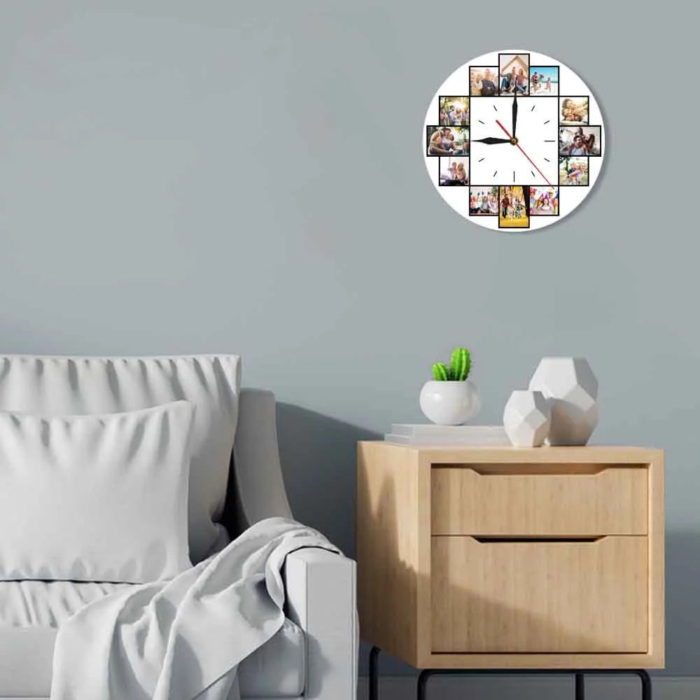 Custom 12-Photo Instagram Collage Acrylic Wall Clock