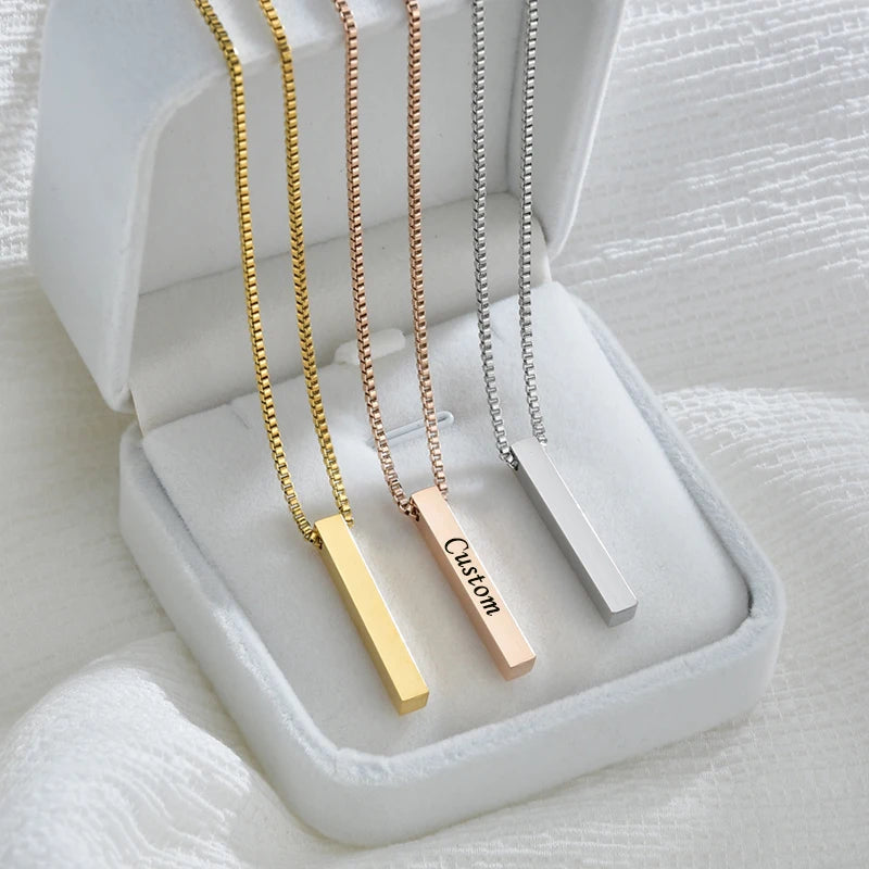 Personalized Four-Sided Engraved Pendant Necklace