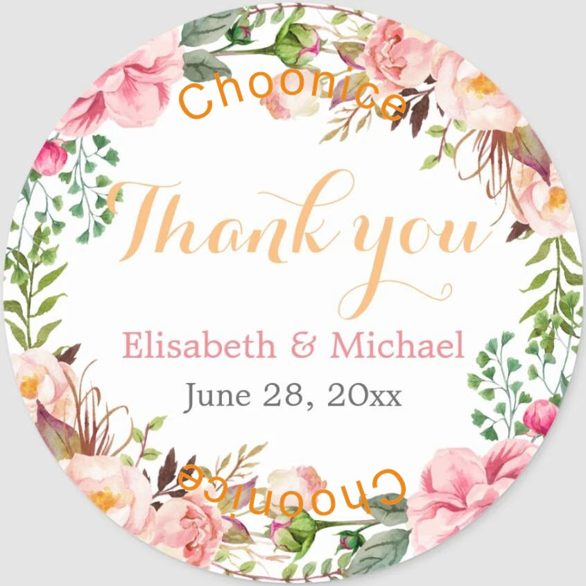 Custom Floral Wedding Stickers - Personalized Thank You Labels