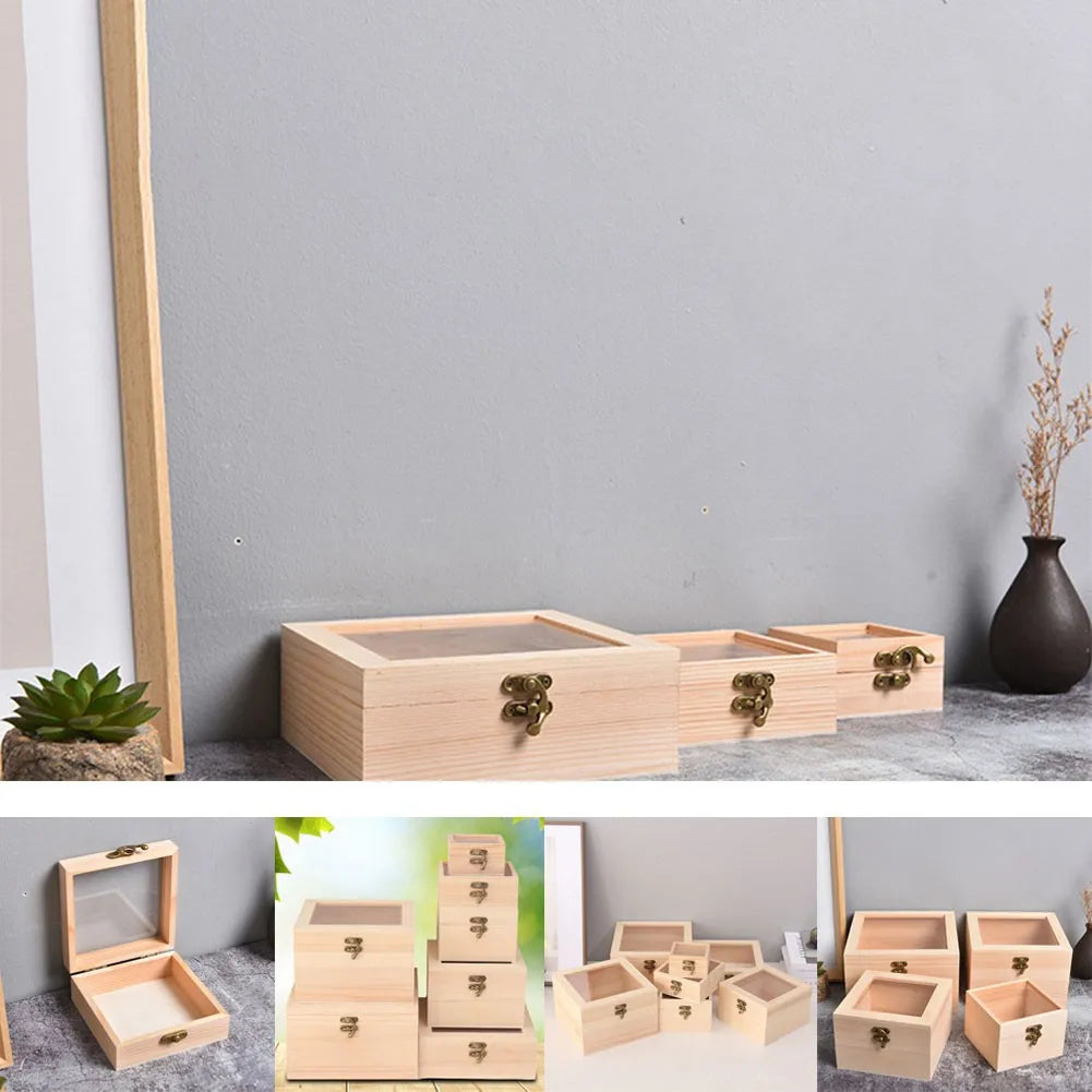 Wooden Square Hinged Storage Box