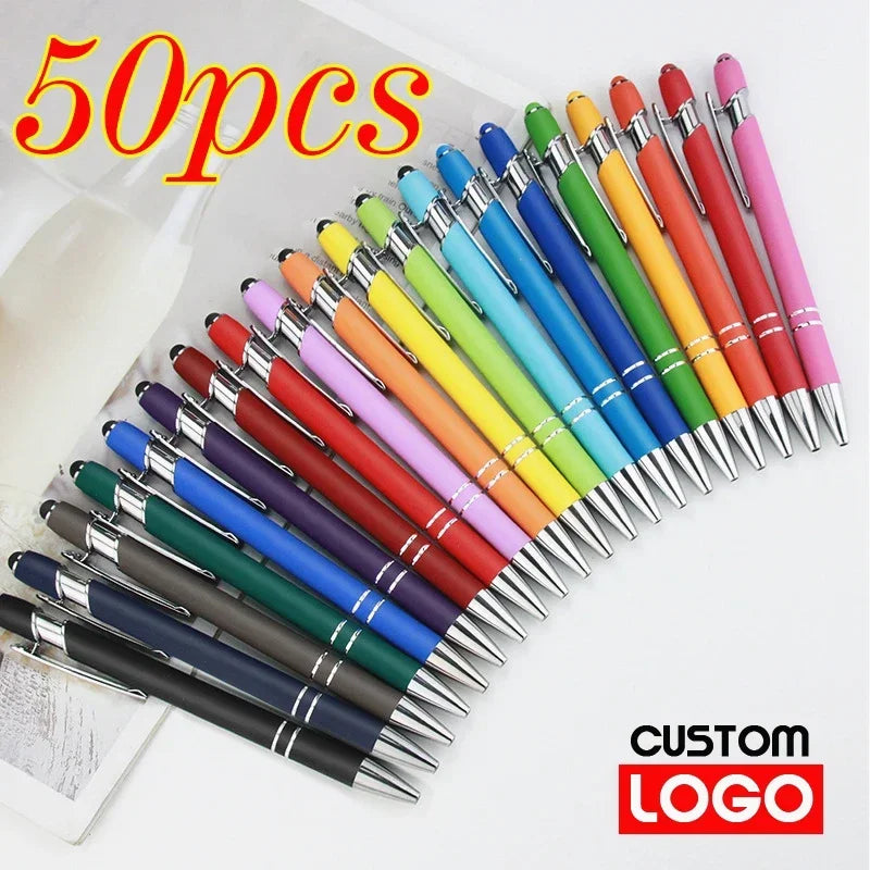 50pcs Custom Logo Metal Ballpoint Pen Touch Screen Stylus