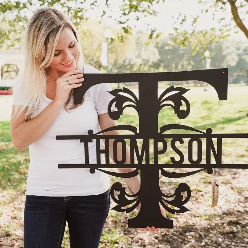 Custom Metal Iron Monogram Sign - Personalized Family Name & Outdoor Decor