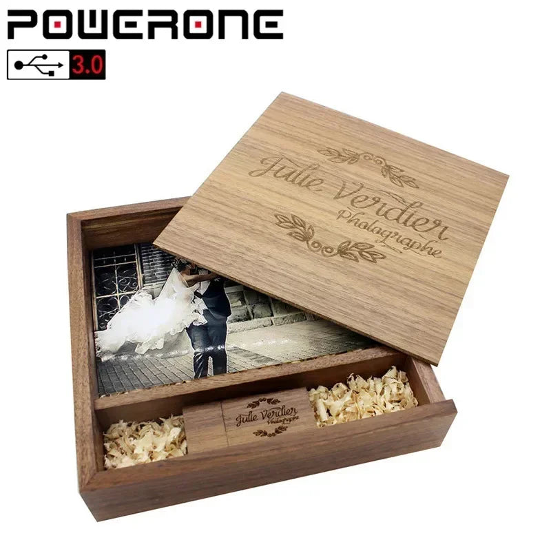 Custom Logo Wooden USB & Photo Album Set