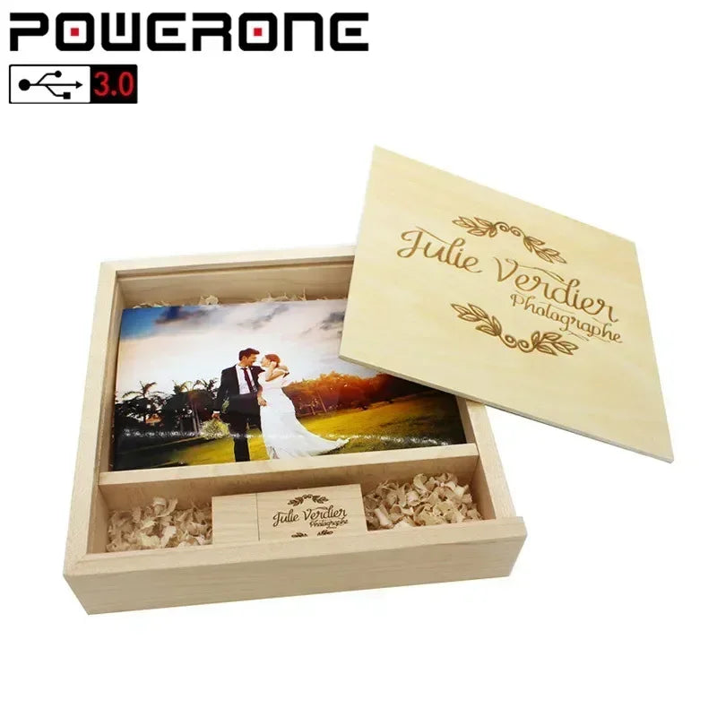 Custom Logo Wooden USB & Photo Album Set