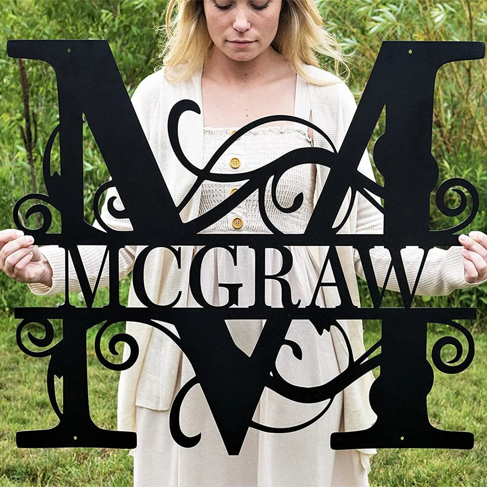 Custom Metal Iron Monogram Sign - Personalized Family Name & Outdoor Decor