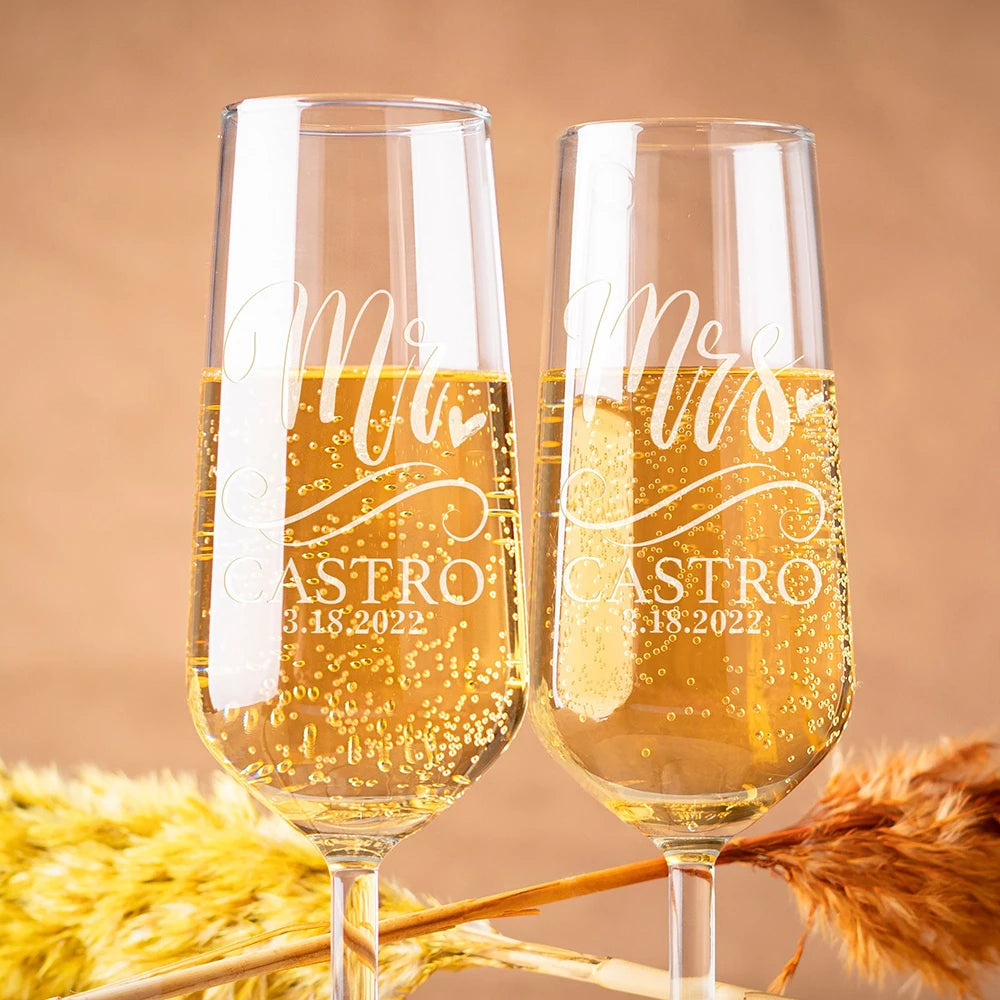 Personalized Mr & Mrs Champagne Flutes - Custom Wedding Favors