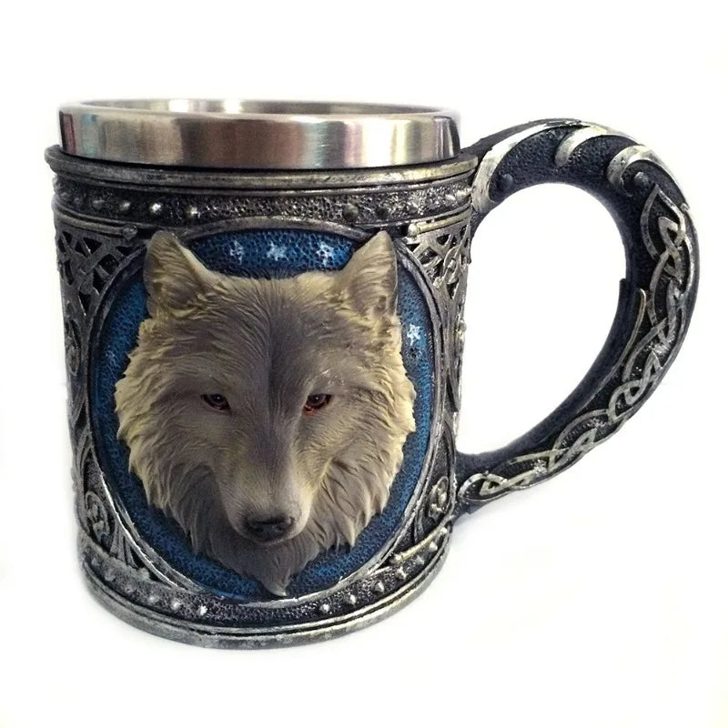 Vintage 3D Wolf Head Insulated Mug