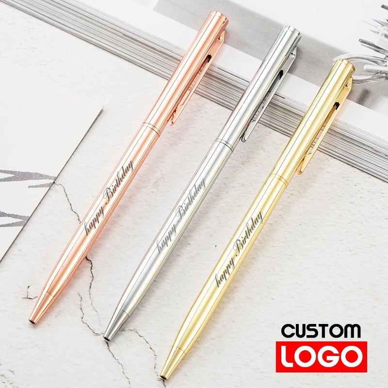 Rose Gold Metal Ballpoint Pen with Custom Logo Engraving for School & Office Supplies