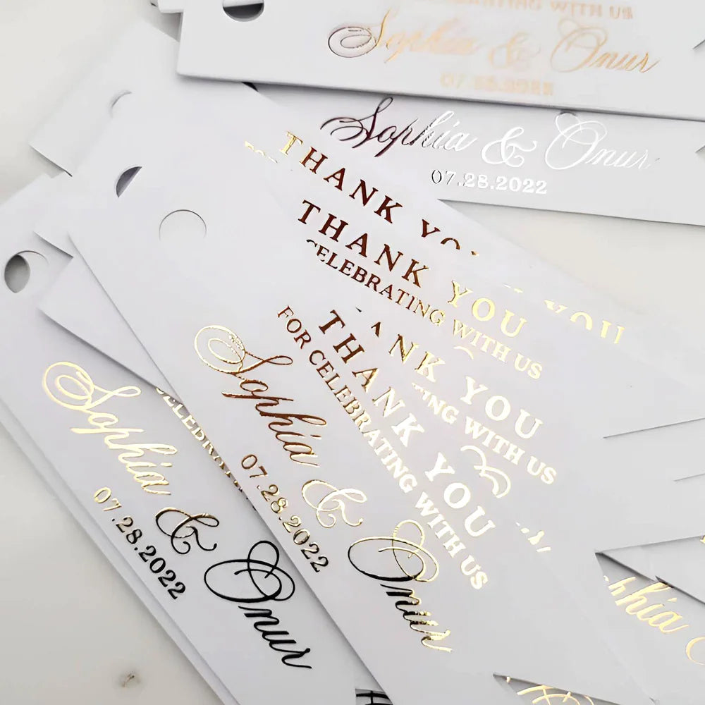 50pcs Custom Wedding Labels - Gold Name Tags & Thank You Stickers