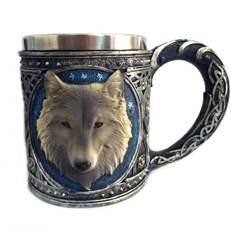 Vintage 3D Wolf Head Insulated Mug