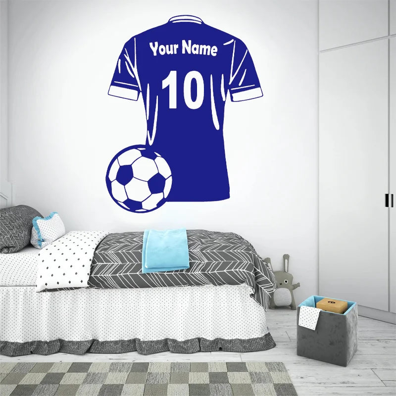 Personalized Boys Name & Number Football Shirt Wall Sticker Home Decor Teens Bedroom Decals Custom Soccer Team Player Name G086