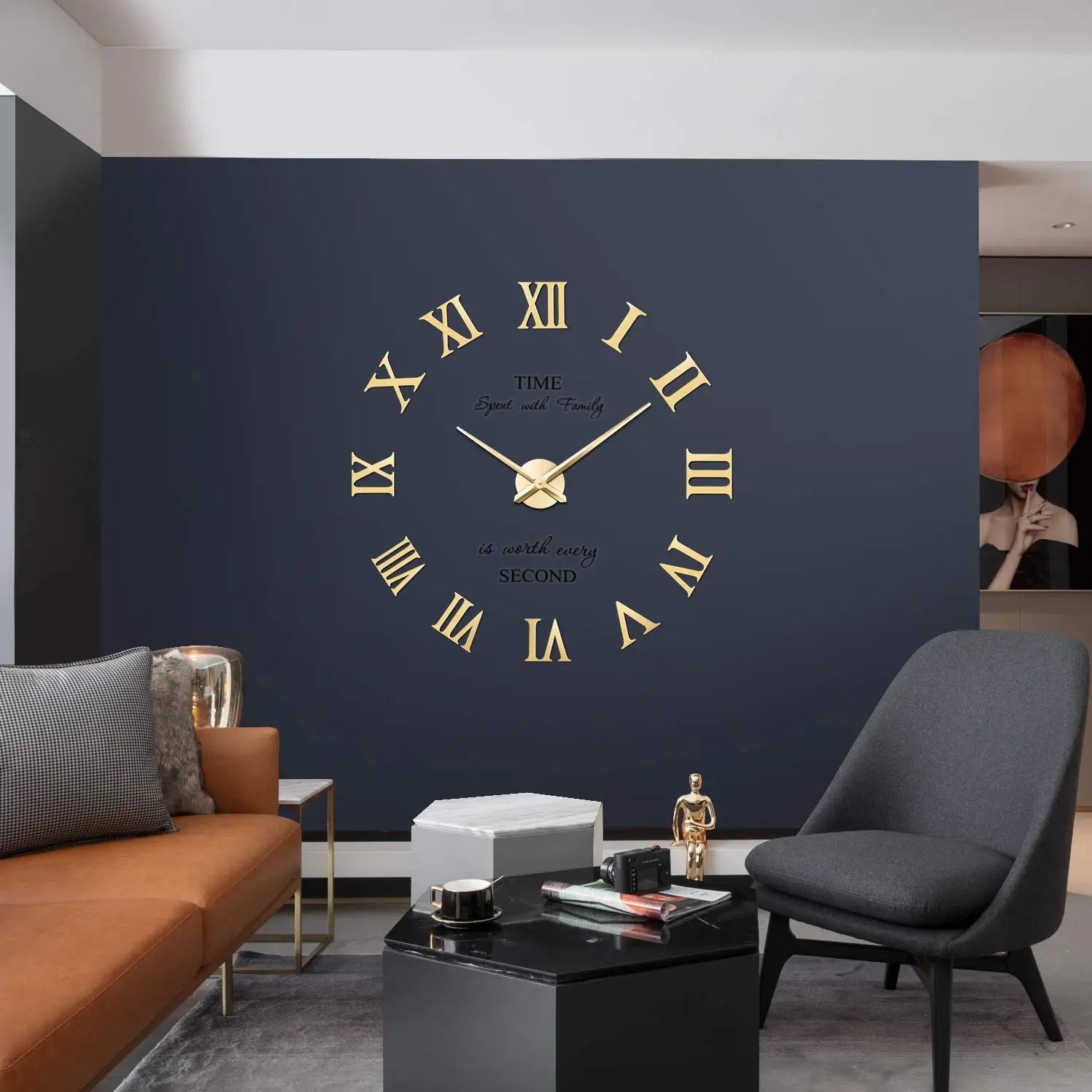 Gold Giant Roman Numerals Frameless 3D Wall Clock