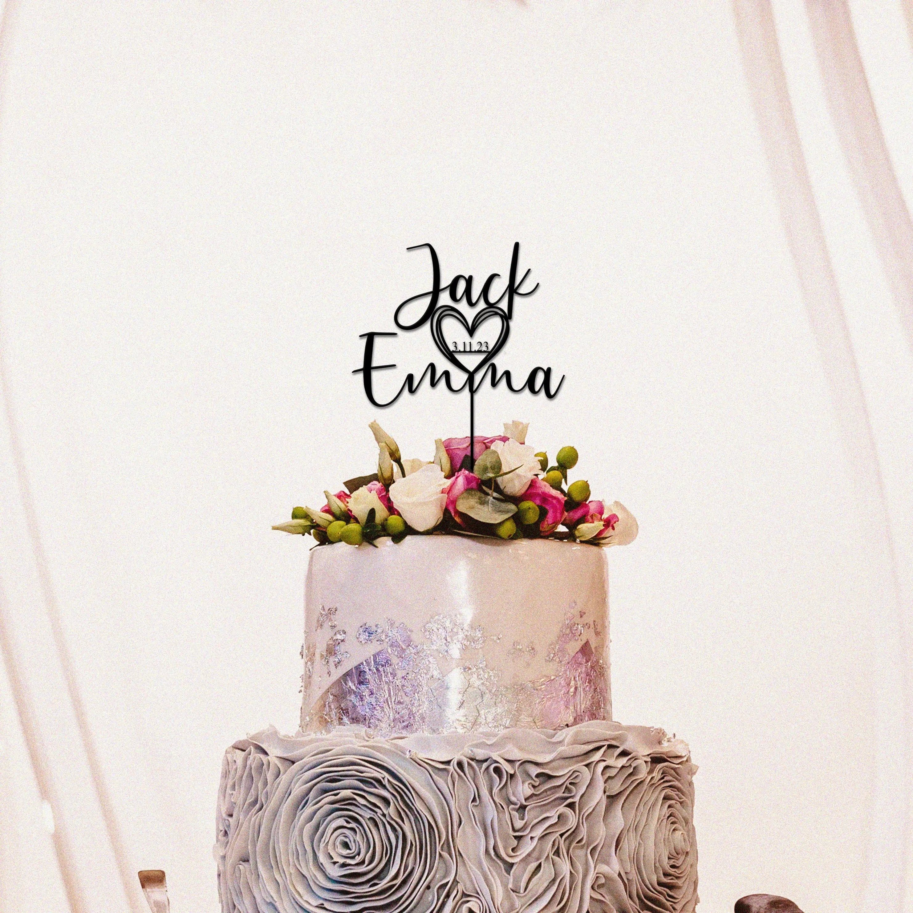 Personalized Wedding Cake Topper - Custom Acrylic Script with Date