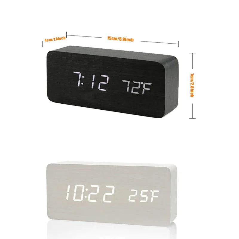 Wooden LED Digital Alarm Clock with Temperature