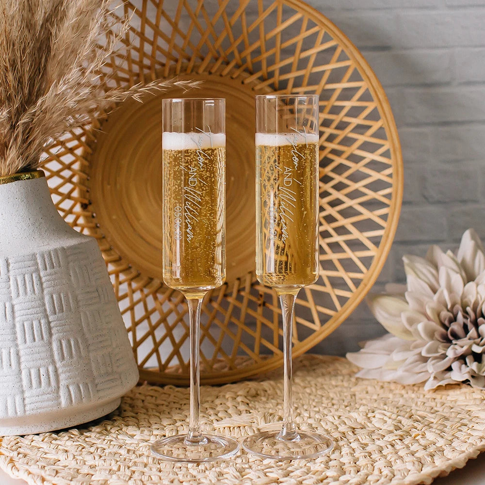 Personalized Mr & Mrs Champagne Flutes - Custom Wedding Favors