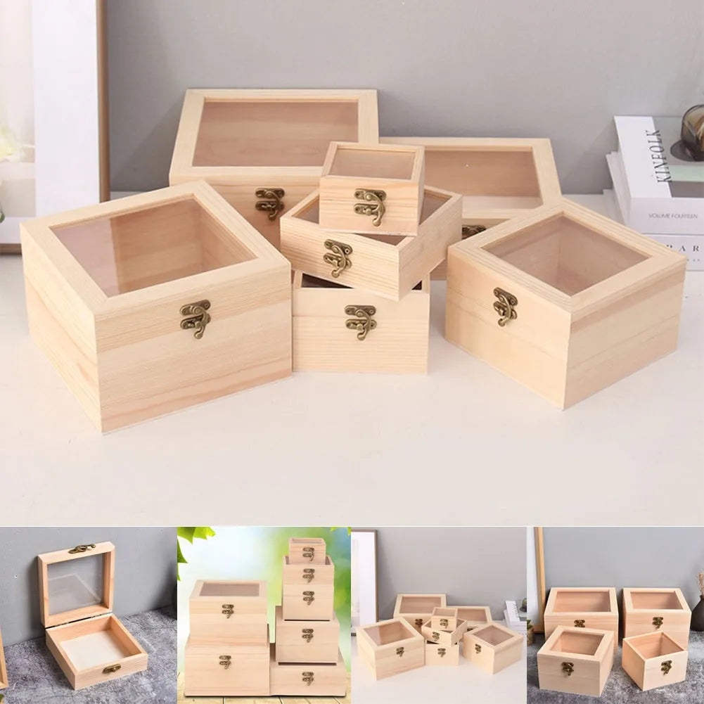 Wooden Square Hinged Storage Box