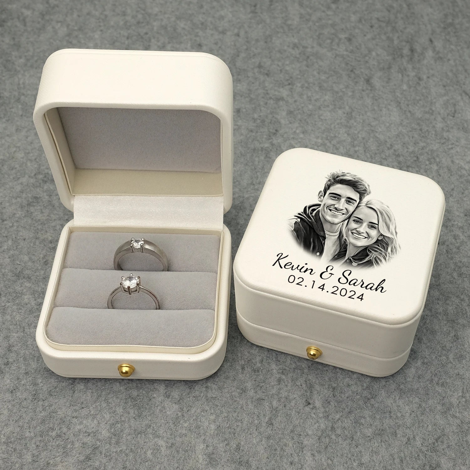 Custom Double Ring Box - Personalized Engagement & Wedding Proposal Holder