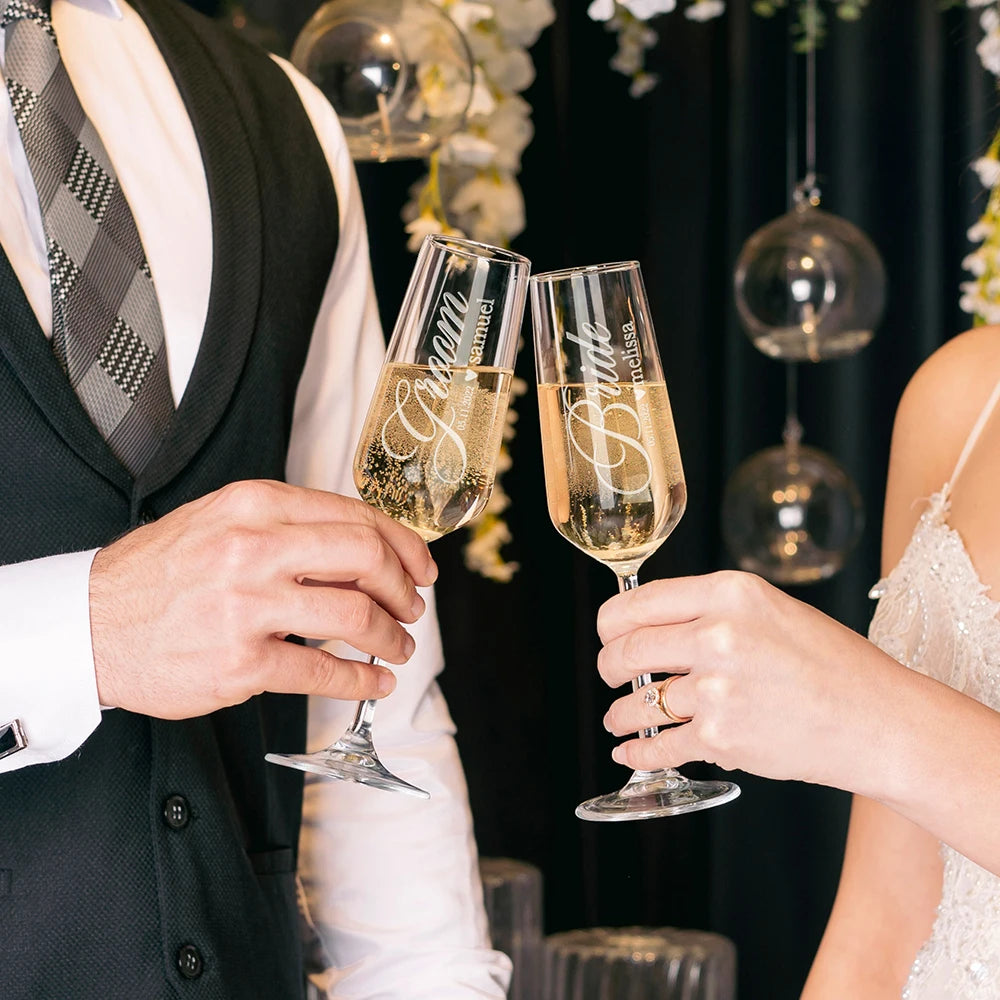 Personalized Mr & Mrs Champagne Flutes - Custom Wedding Favors