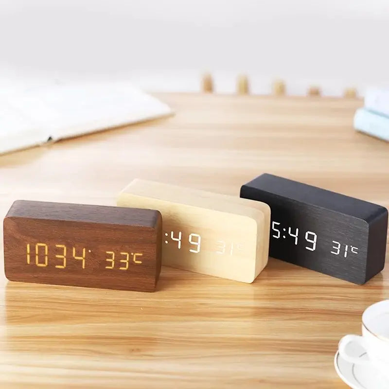 Wooden LED Digital Alarm Clock with Temperature