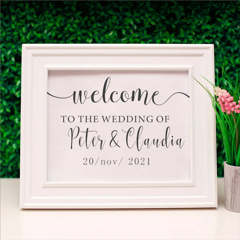 Custom Wedding Welcome Board Vinyl Sticker - Personalized Names & Date