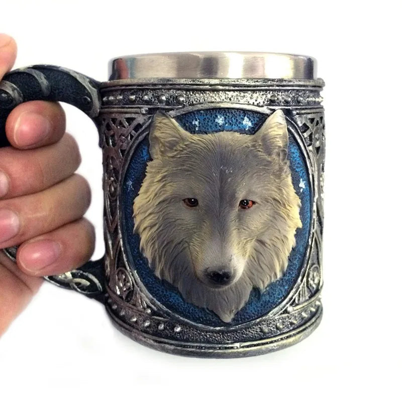 Vintage 3D Wolf Head Insulated Mug