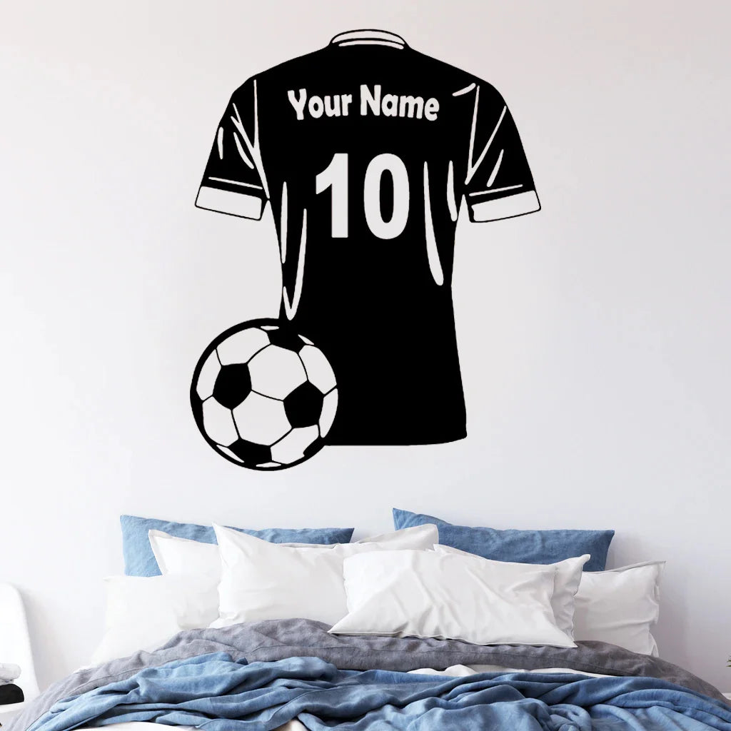 Personalized Boys Name & Number Football Shirt Wall Sticker Home Decor Teens Bedroom Decals Custom Soccer Team Player Name G086