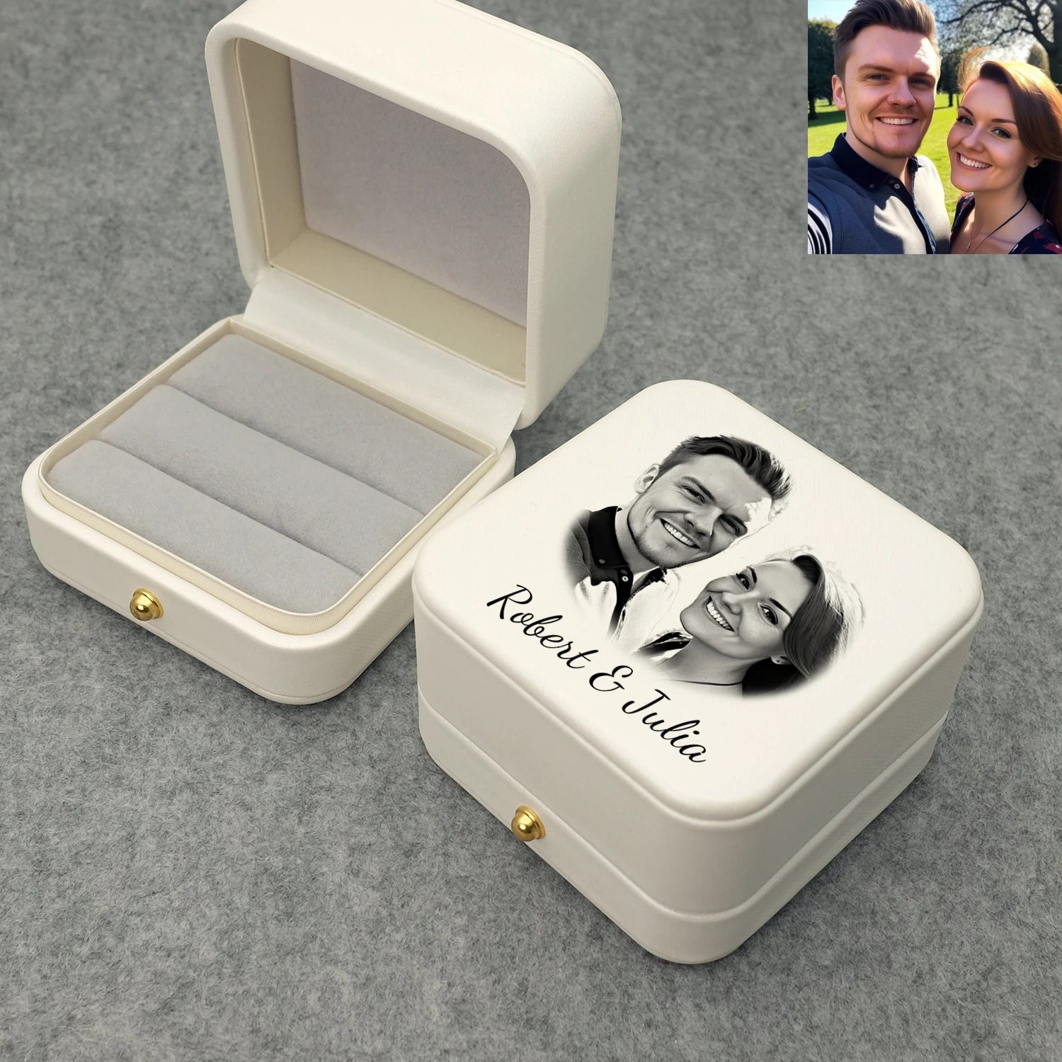 Custom Double Ring Box - Personalized Engagement & Wedding Proposal Holder