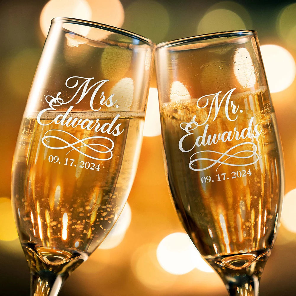 Personalized Mr & Mrs Champagne Flutes - Custom Wedding Favors