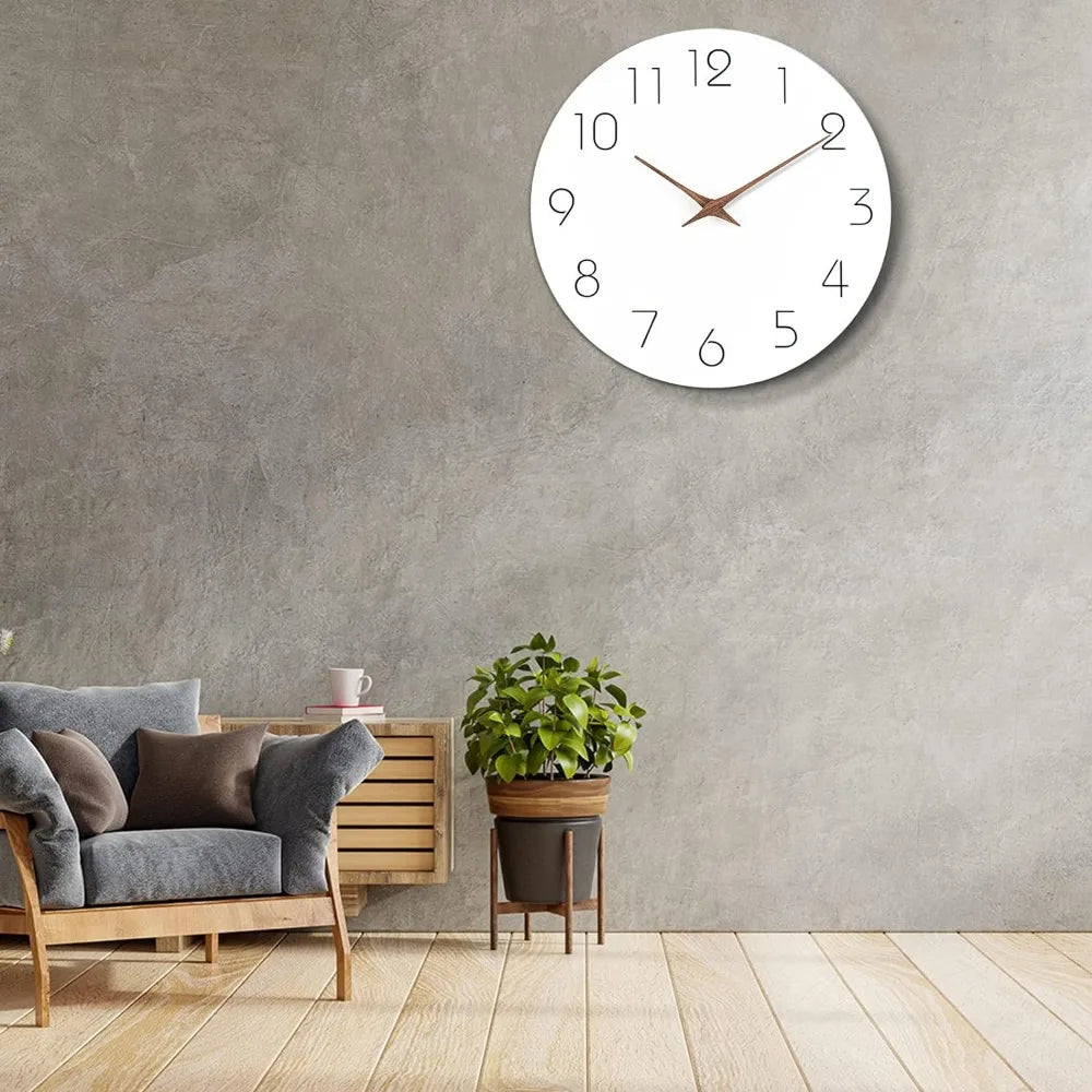 12-Inch Silent Non-Ticking Wooden Wall Clock