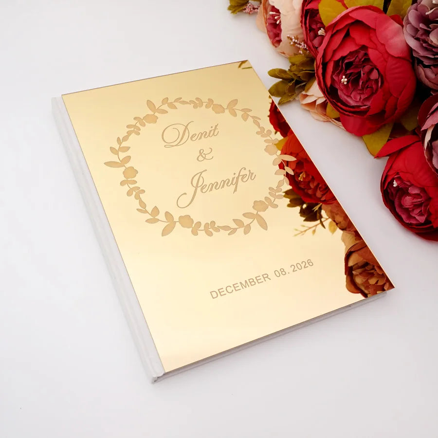 Custom Wedding Signature Guest Book - Personalized Gold/Silver Mirror Cover